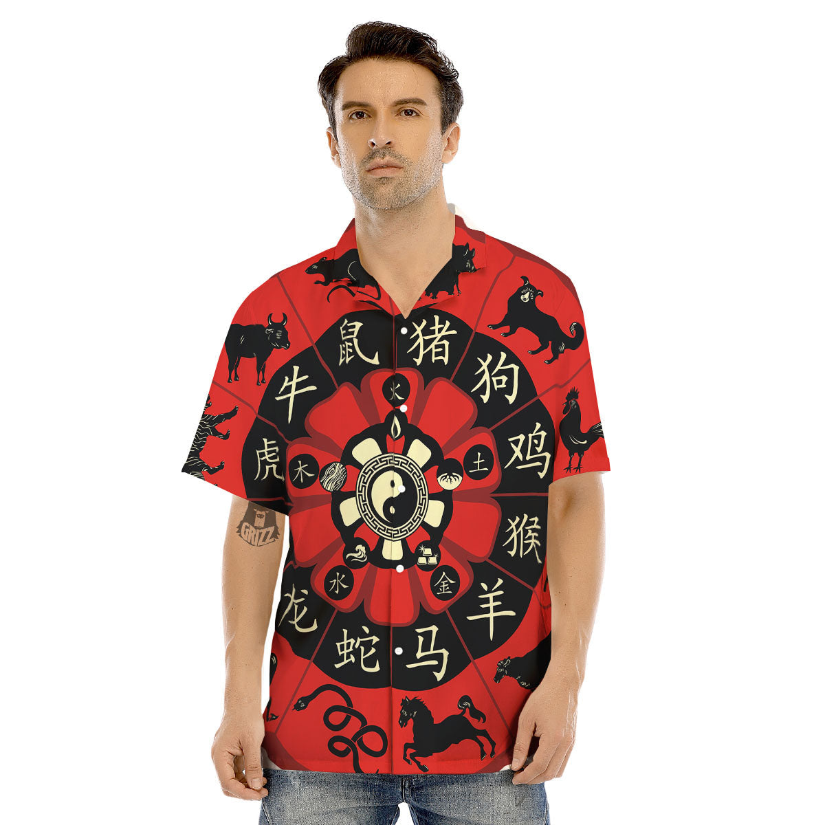 Chinese Zodiac Wheel Yin Yang Print Men's Hawaiian Shirt-grizzshop