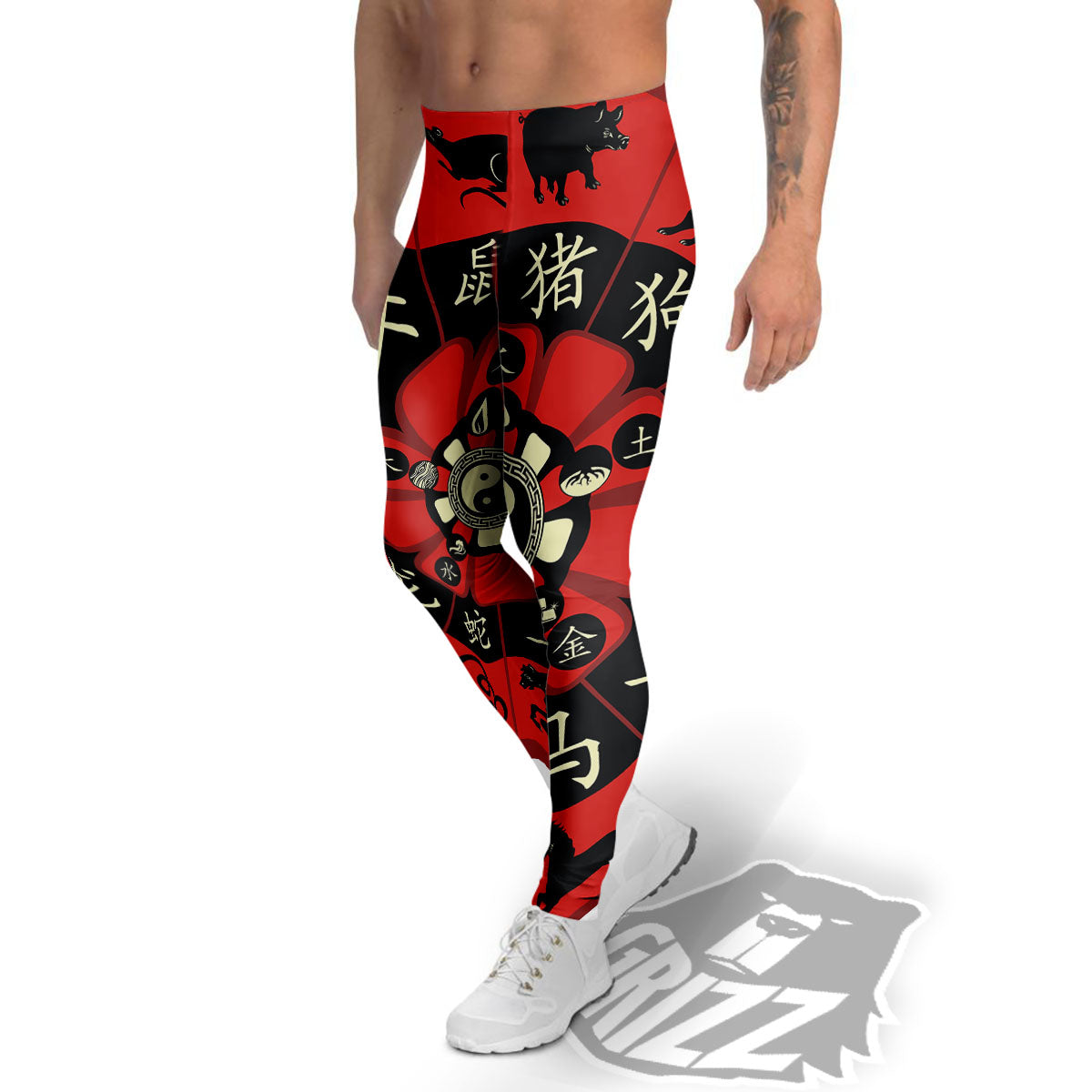 Chinese Zodiac Wheel Yin Yang Print Men's Leggings-grizzshop