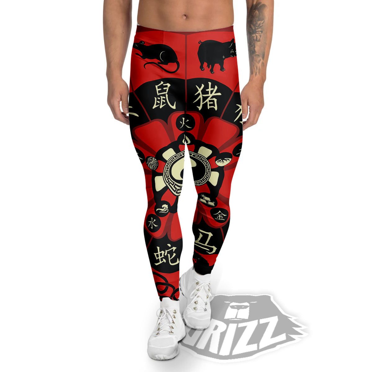 Chinese Zodiac Wheel Yin Yang Print Men's Leggings-grizzshop