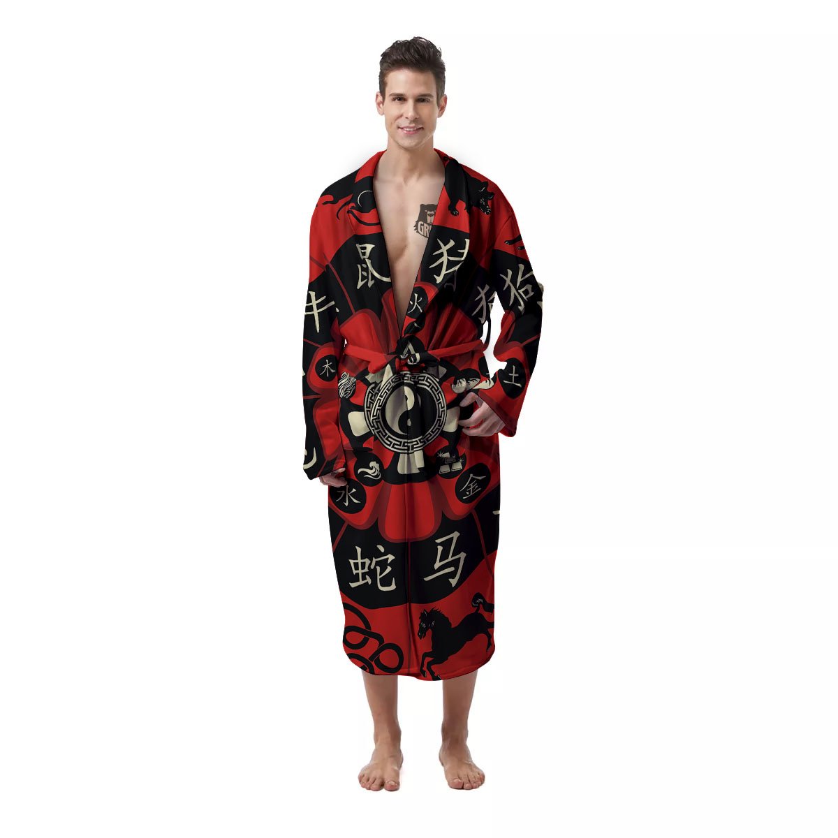 Chinese Zodiac Wheel Yin Yang Print Men's Robe-grizzshop
