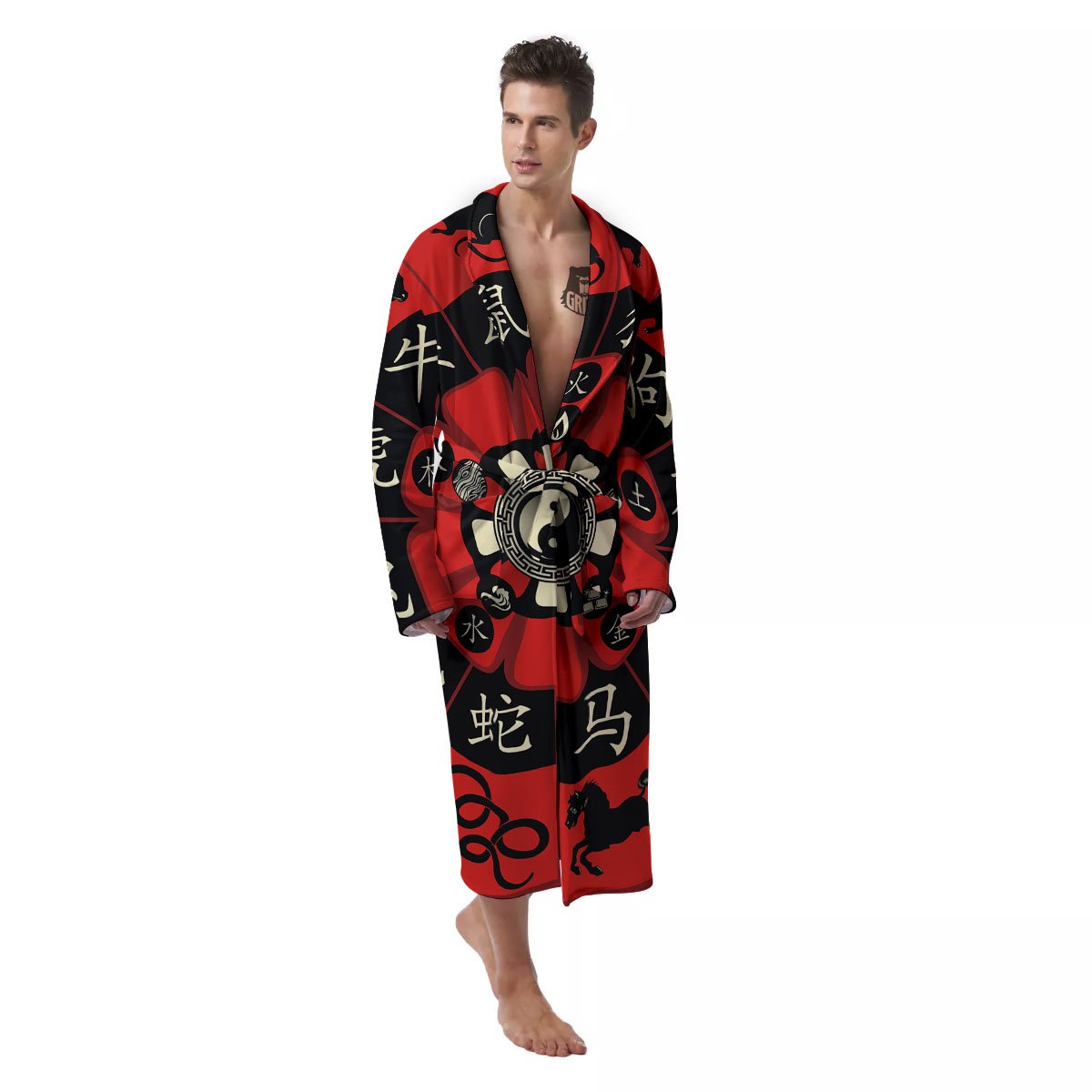 Chinese Zodiac Wheel Yin Yang Print Men's Robe-grizzshop