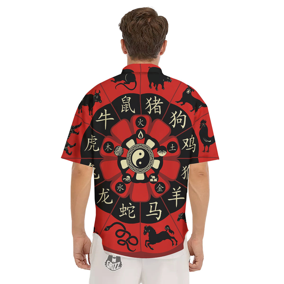 Chinese Zodiac Wheel Yin Yang Print Men's Short Sleeve Shirts-grizzshop