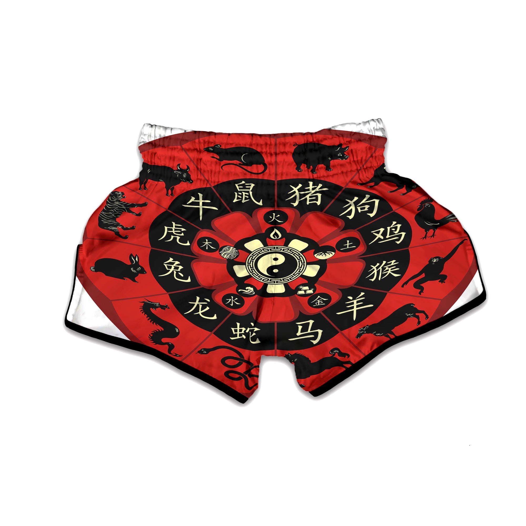 Chinese Zodiac Wheel Yin Yang Print Muay Thai Boxing Shorts-grizzshop