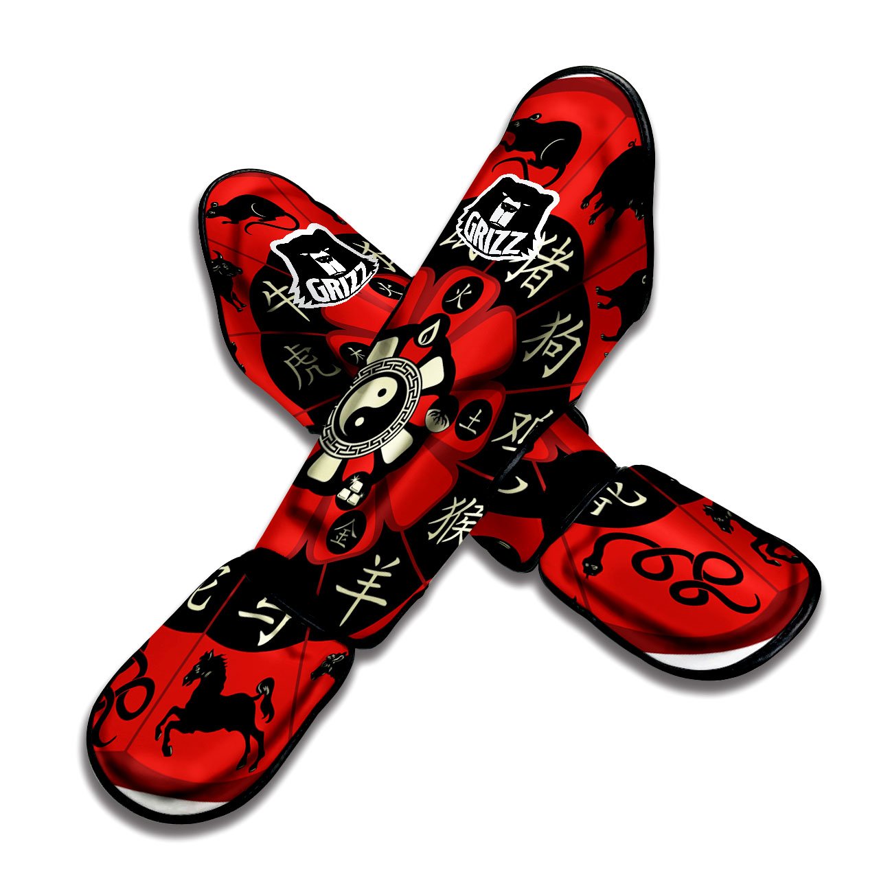 Chinese Zodiac Wheel Yin Yang Print Muay Thai Shin Guards-grizzshop