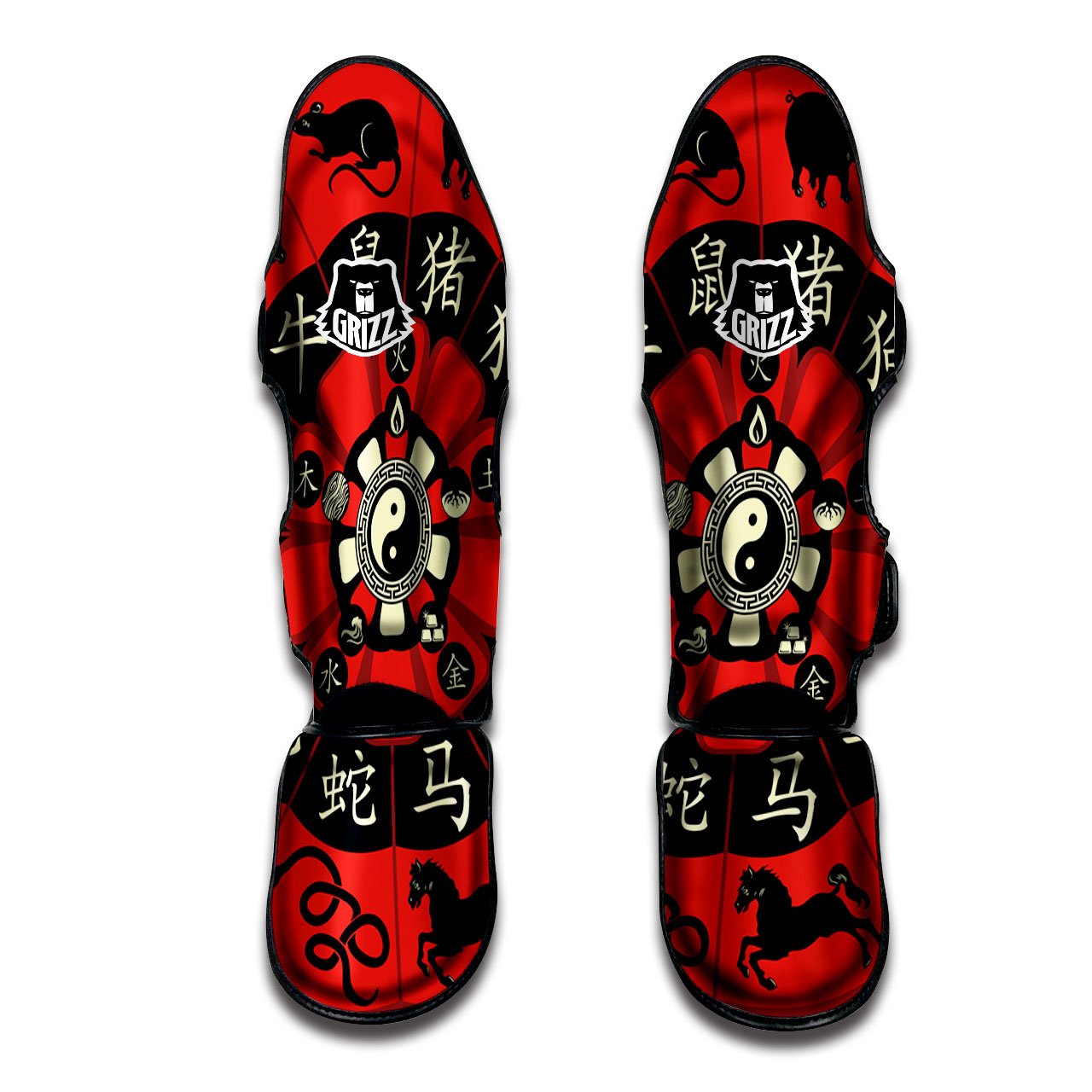 Chinese Zodiac Wheel Yin Yang Print Muay Thai Shin Guards-grizzshop