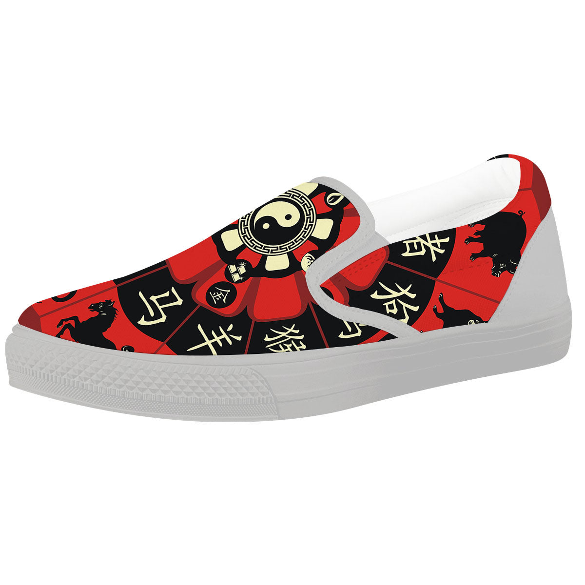 Chinese Zodiac Wheel Yin Yang Print White Slip On Shoes-grizzshop
