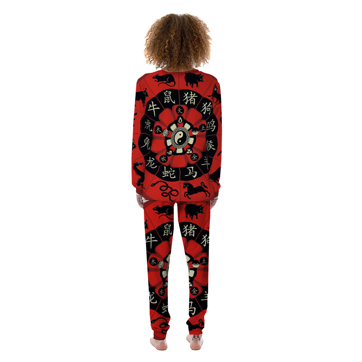 Chinese Zodiac Wheel Yin Yang Print Women's Pajamas-grizzshop