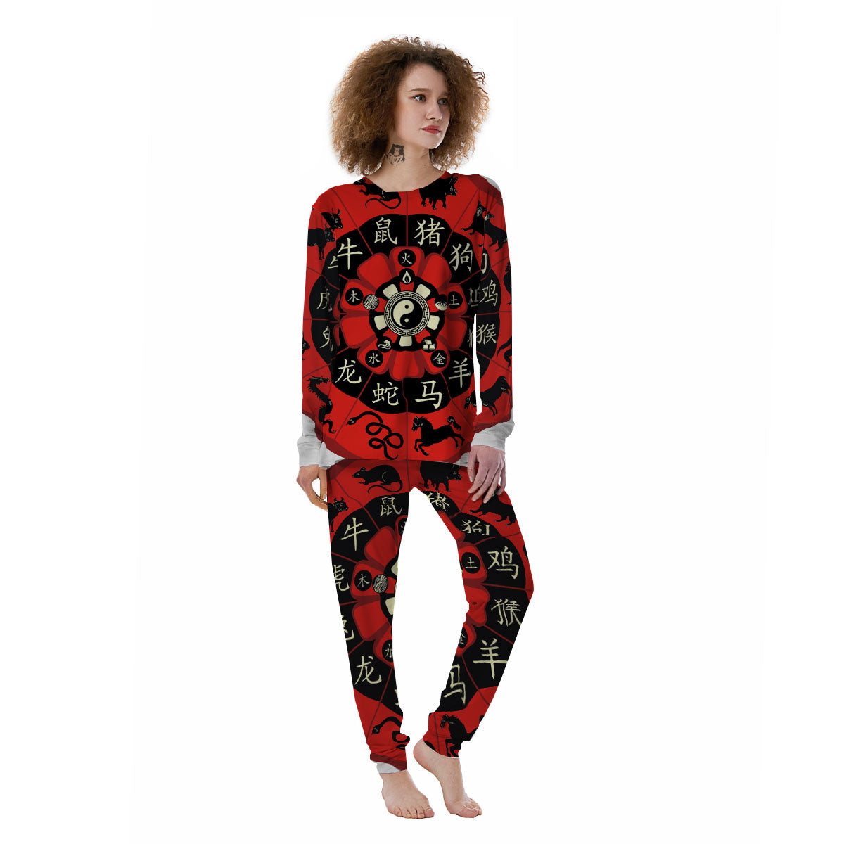 Chinese Zodiac Wheel Yin Yang Print Women's Pajamas-grizzshop