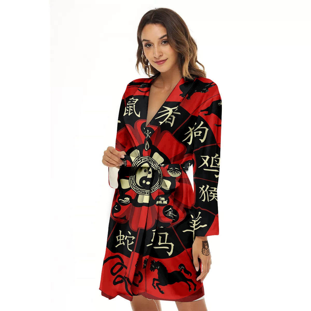 Chinese Zodiac Wheel Yin Yang Print Women's Robe-grizzshop