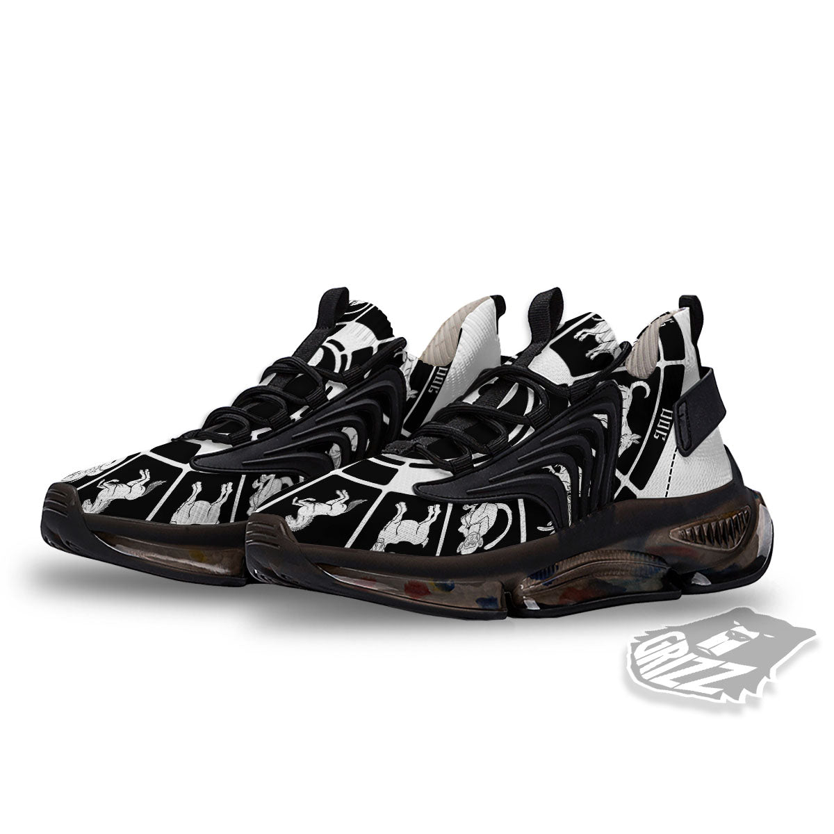 Chinese Zodiac White And Black Print Black Gym Shoes-grizzshop