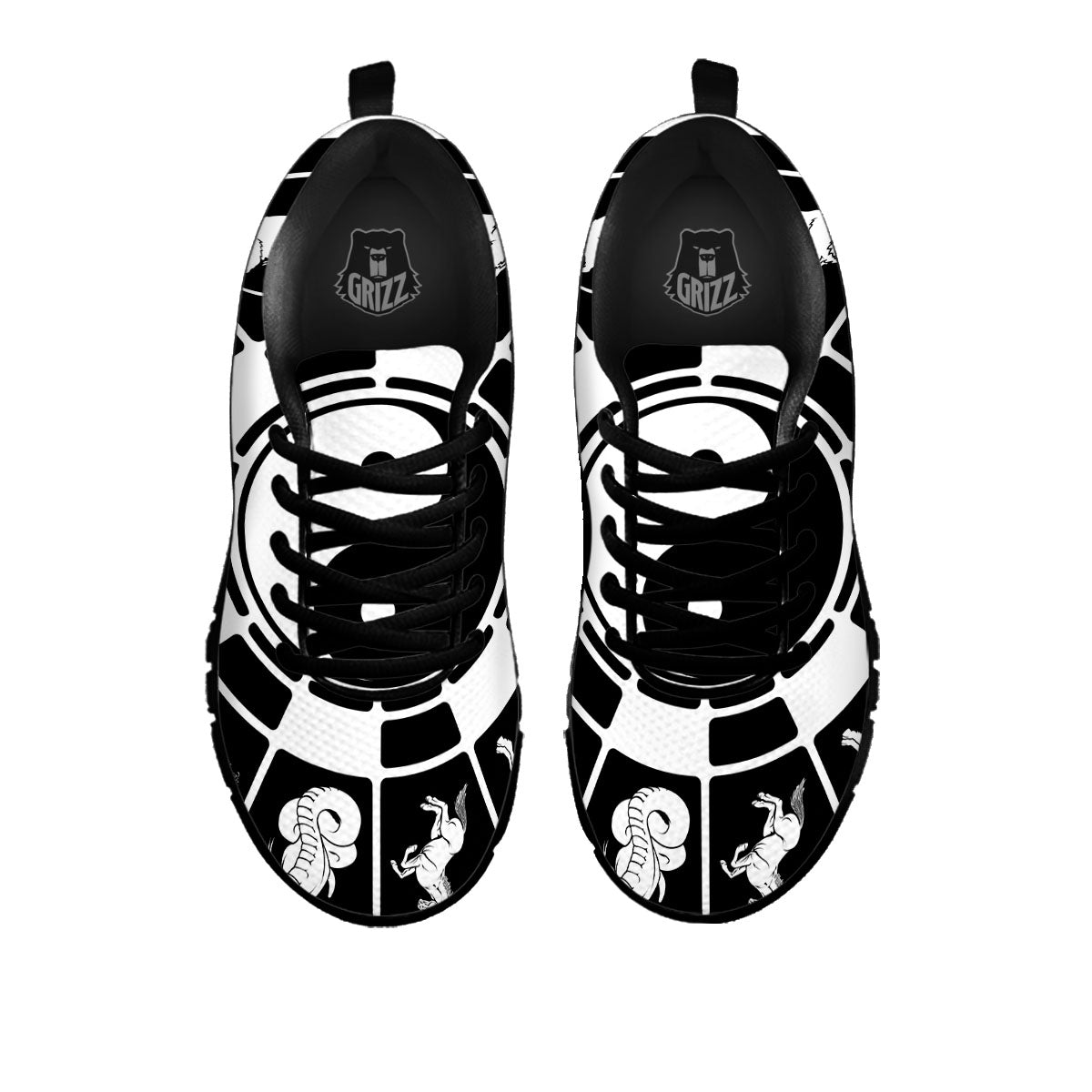 Chinese Zodiac White And Black Print Black Sneaker-grizzshop