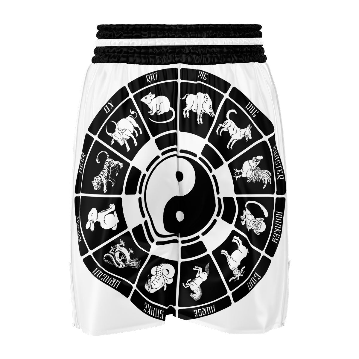 Chinese Zodiac White And Black Print Boxing Shorts-grizzshop