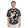 Chinese Zodiac White And Black Print Men's Short Sleeve Shirts-grizzshop