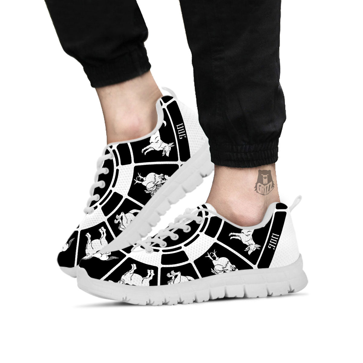 Chinese Zodiac White And Black Print White Sneaker-grizzshop