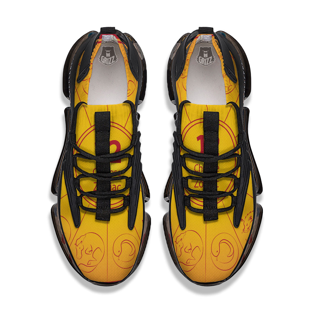 Chinese Zodiac Yellow And Red Print Black Gym Shoes-grizzshop
