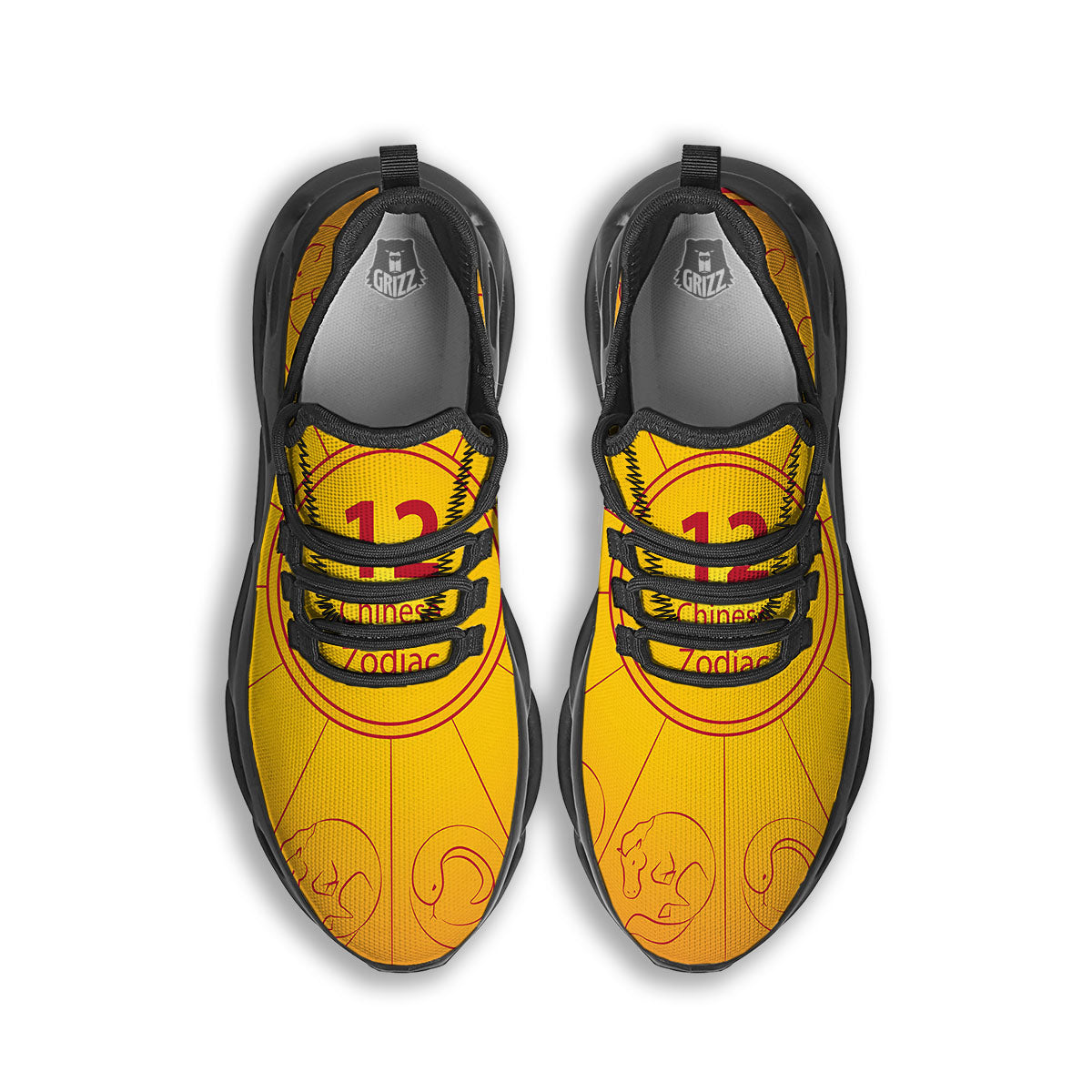 Chinese Zodiac Yellow And Red Print Black Running Shoes-grizzshop