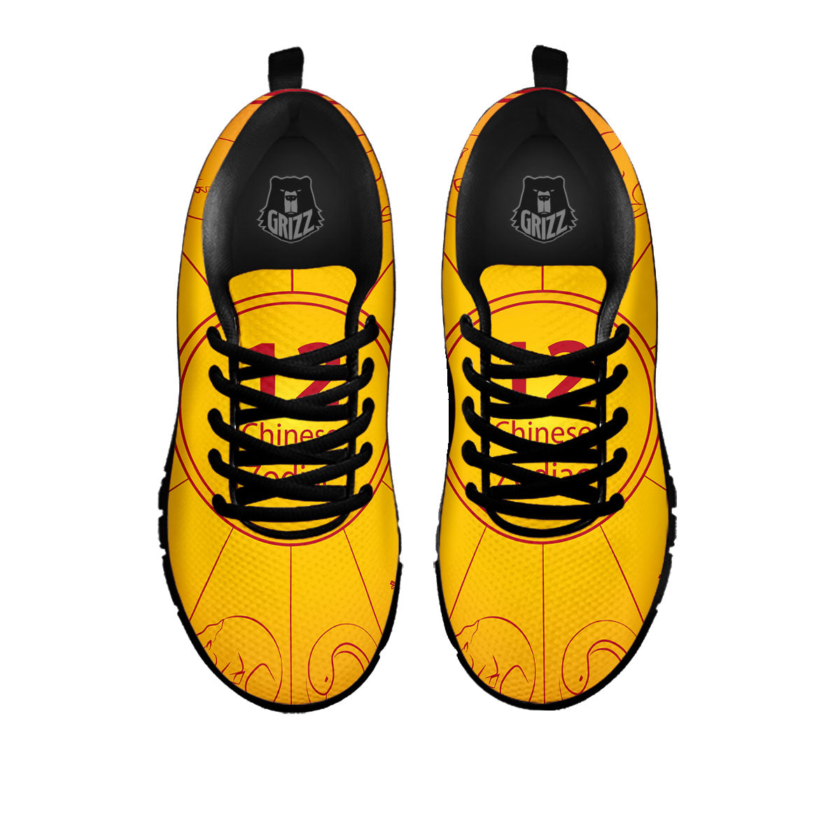 Chinese Zodiac Yellow And Red Print Black Sneaker-grizzshop