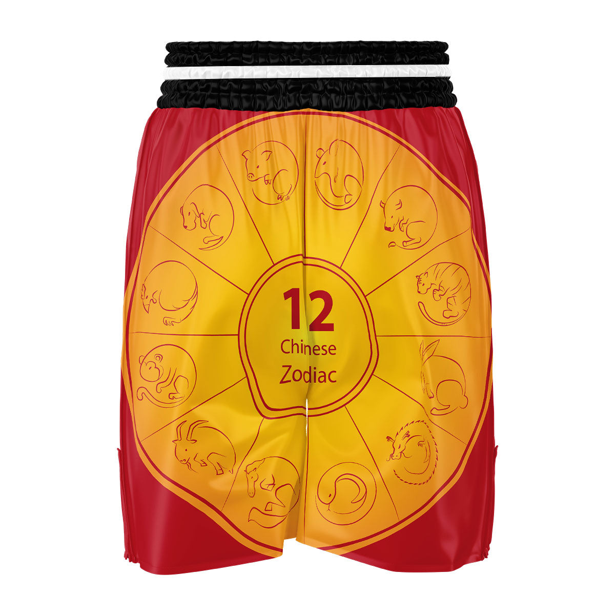 Chinese Zodiac Yellow And Red Print Boxing Shorts-grizzshop