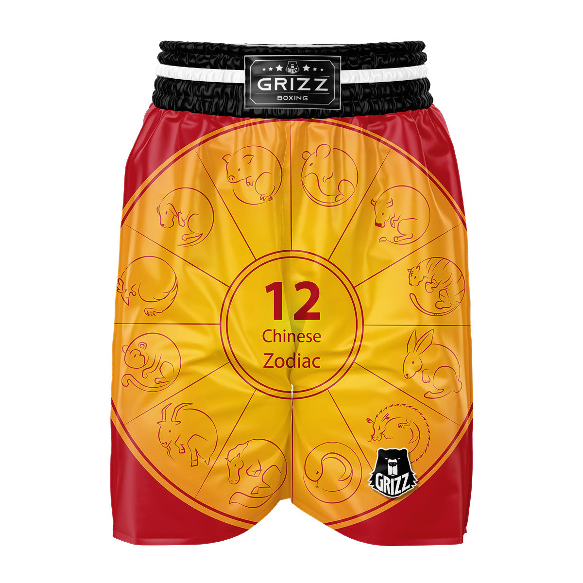 Chinese Zodiac Yellow And Red Print Boxing Shorts-grizzshop