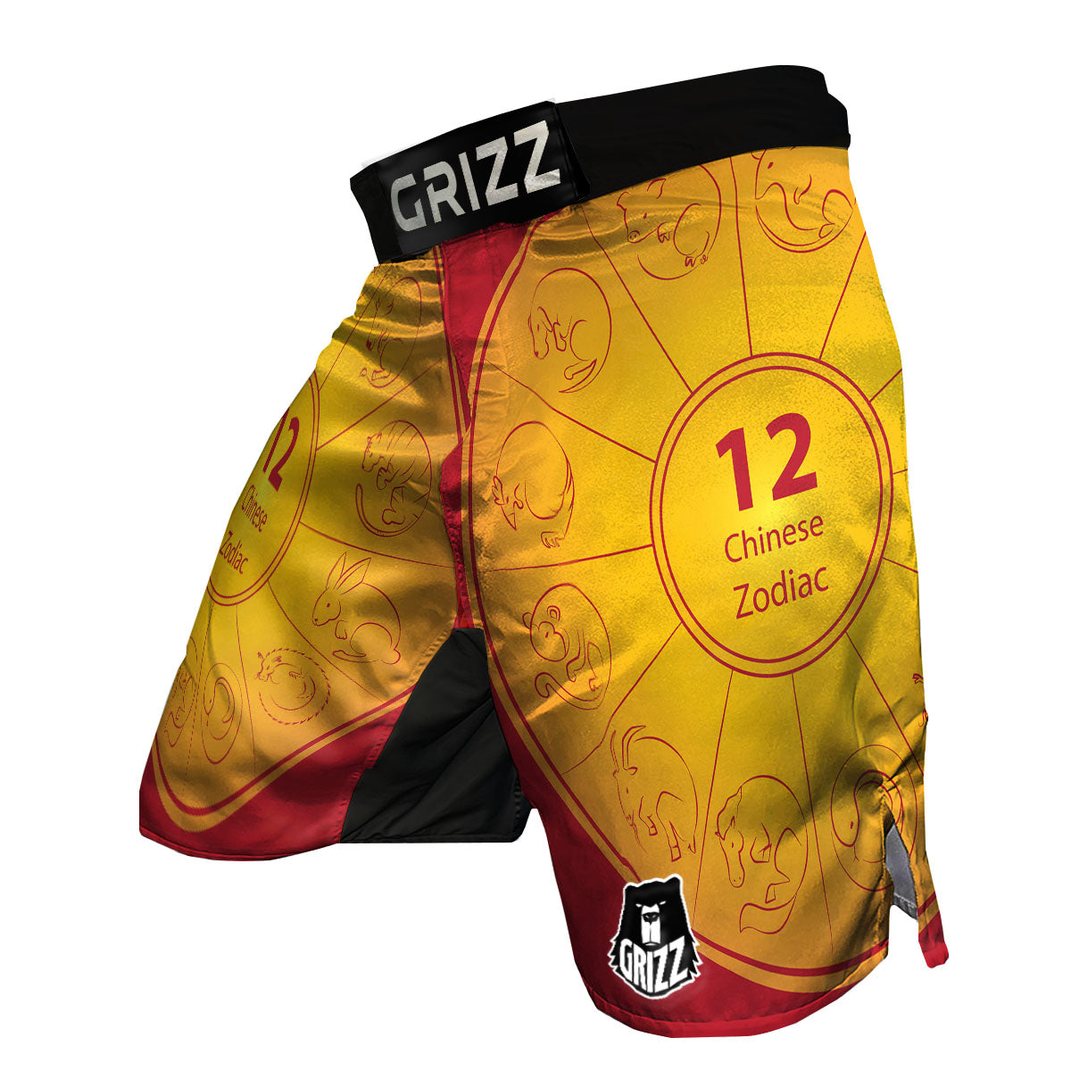 Chinese Zodiac Yellow And Red Print MMA Shorts-grizzshop