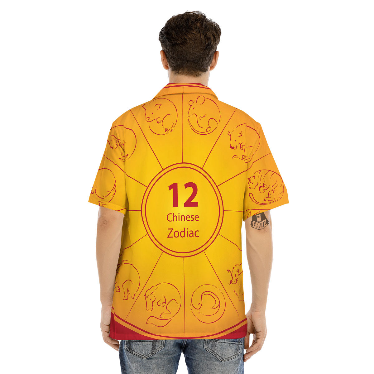 Chinese Zodiac Yellow And Red Print Men's Hawaiian Shirt-grizzshop