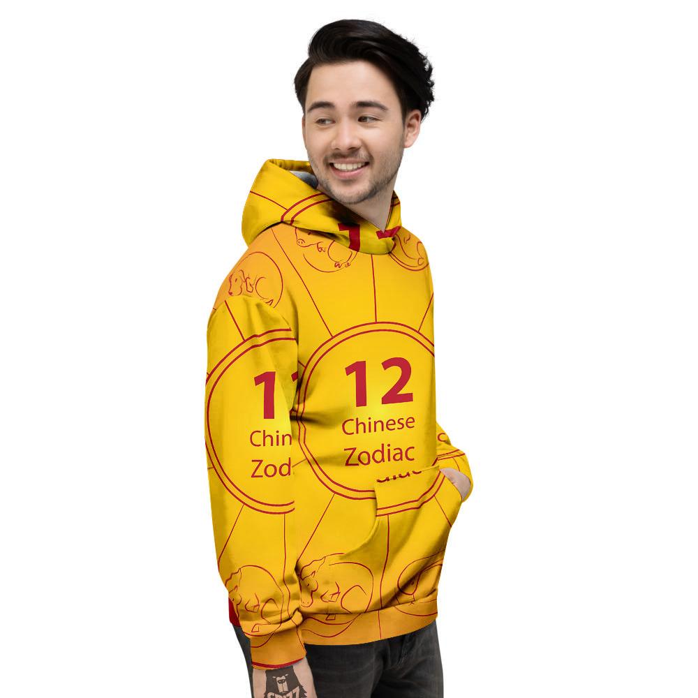 Chinese Zodiac Yellow And Red Print Men's Hoodie-grizzshop