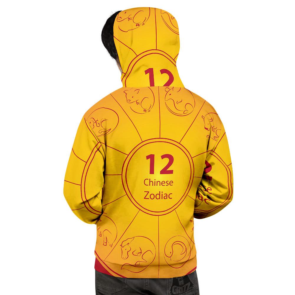 Chinese Zodiac Yellow And Red Print Men's Hoodie-grizzshop