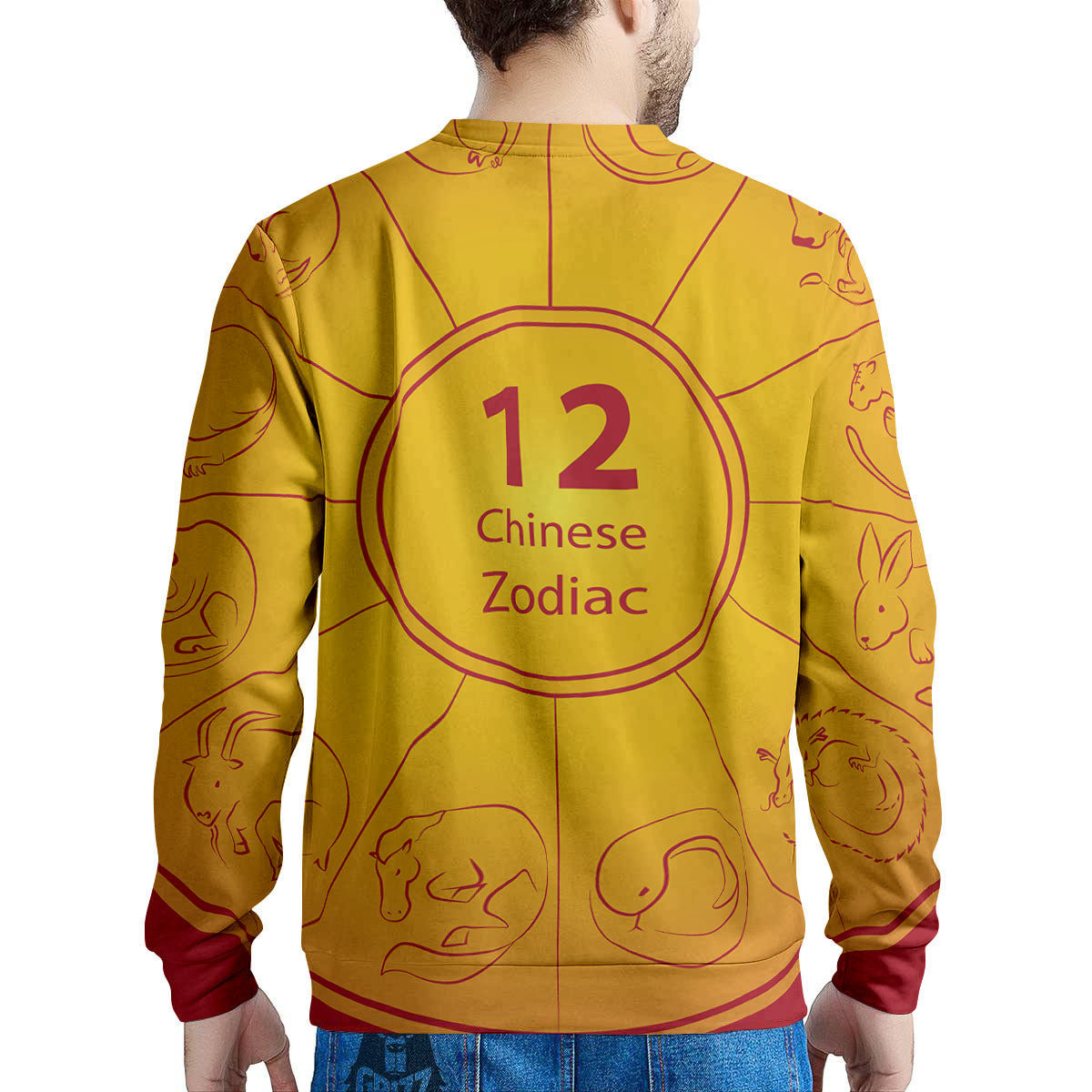 Chinese Zodiac Yellow And Red Print Men's Sweatshirt-grizzshop