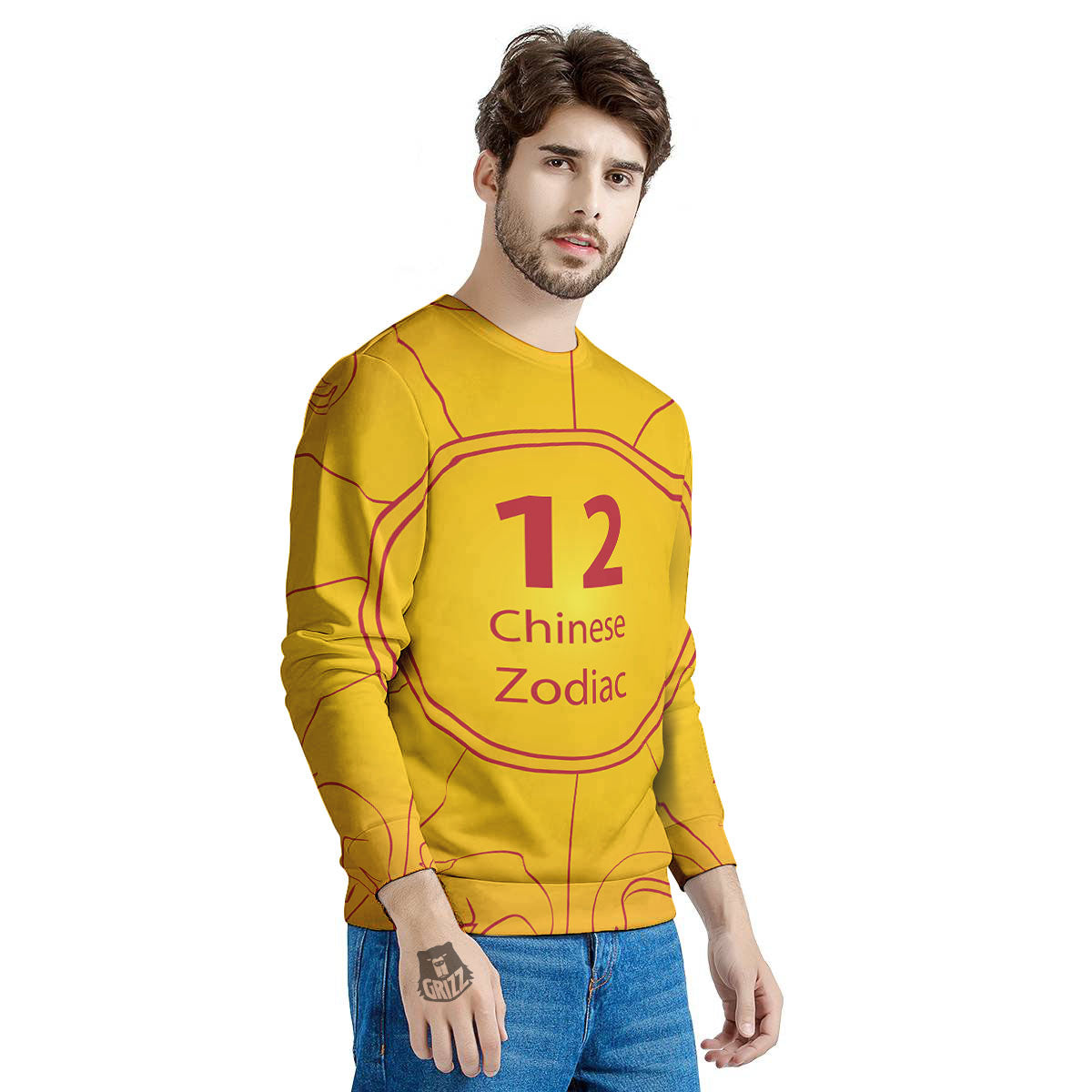 Chinese Zodiac Yellow And Red Print Men's Sweatshirt-grizzshop