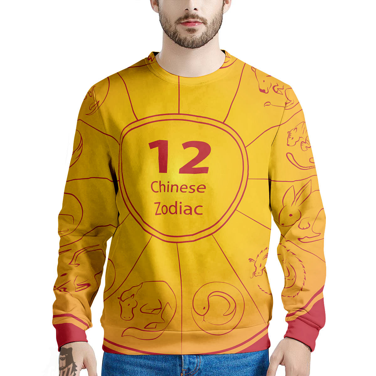 Chinese Zodiac Yellow And Red Print Men's Sweatshirt-grizzshop