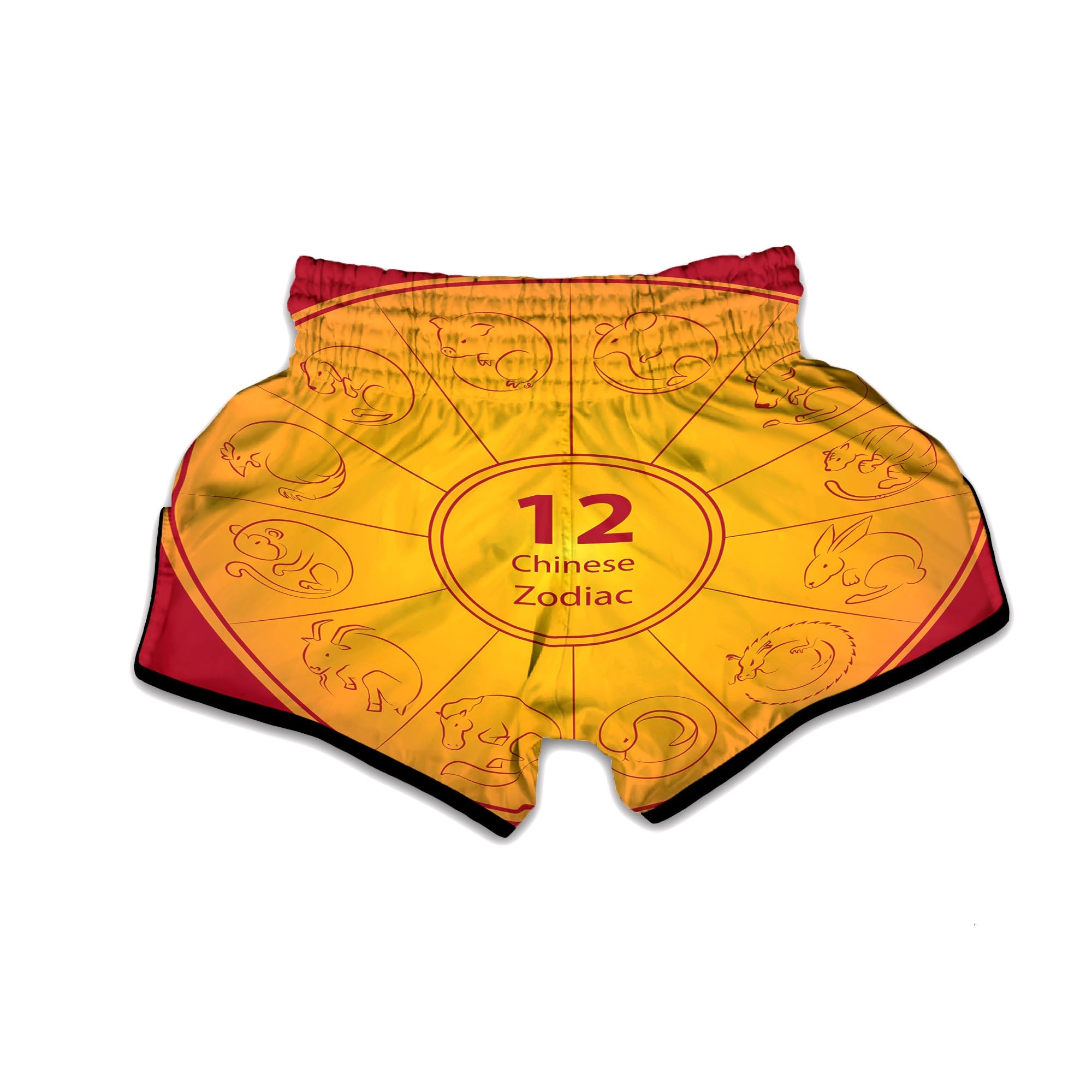 Chinese Zodiac Yellow And Red Print Muay Thai Boxing Shorts-grizzshop