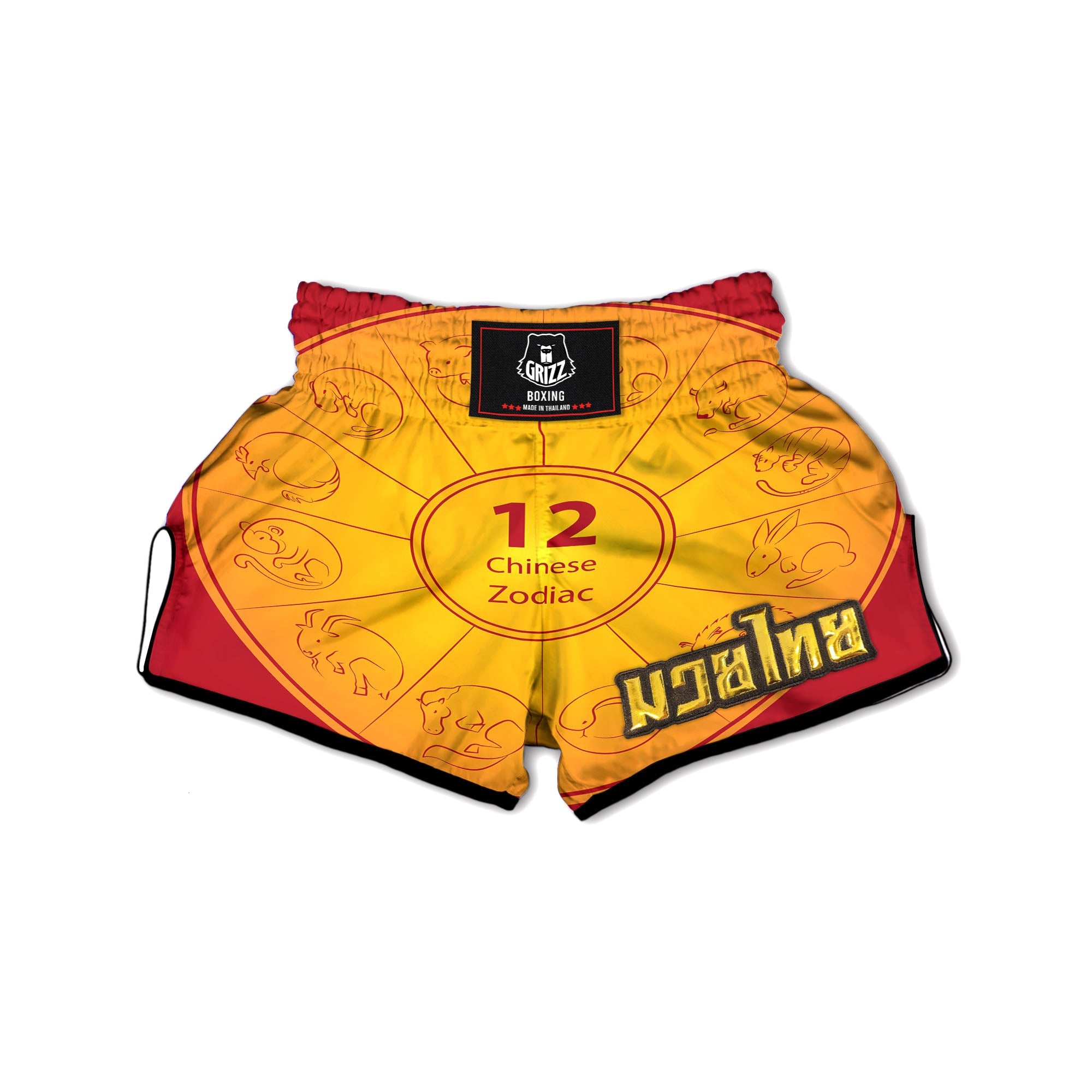 Chinese Zodiac Yellow And Red Print Muay Thai Boxing Shorts-grizzshop