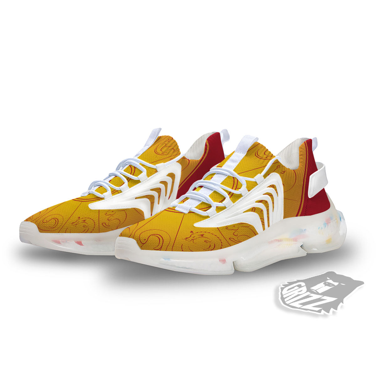 Chinese Zodiac Yellow And Red Print White Gym Shoes-grizzshop