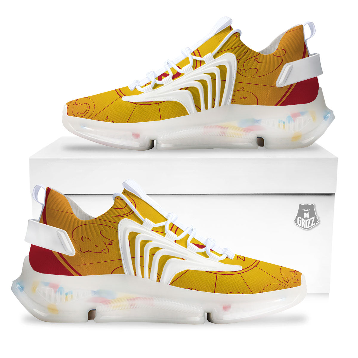 Chinese Zodiac Yellow And Red Print White Gym Shoes-grizzshop