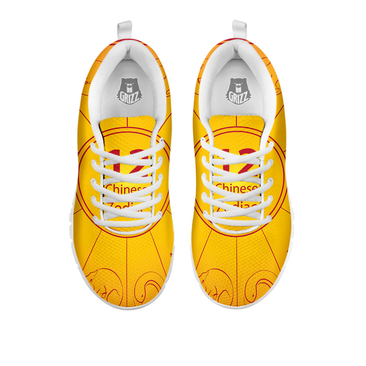 Chinese Zodiac Yellow And Red Print White Sneaker-grizzshop