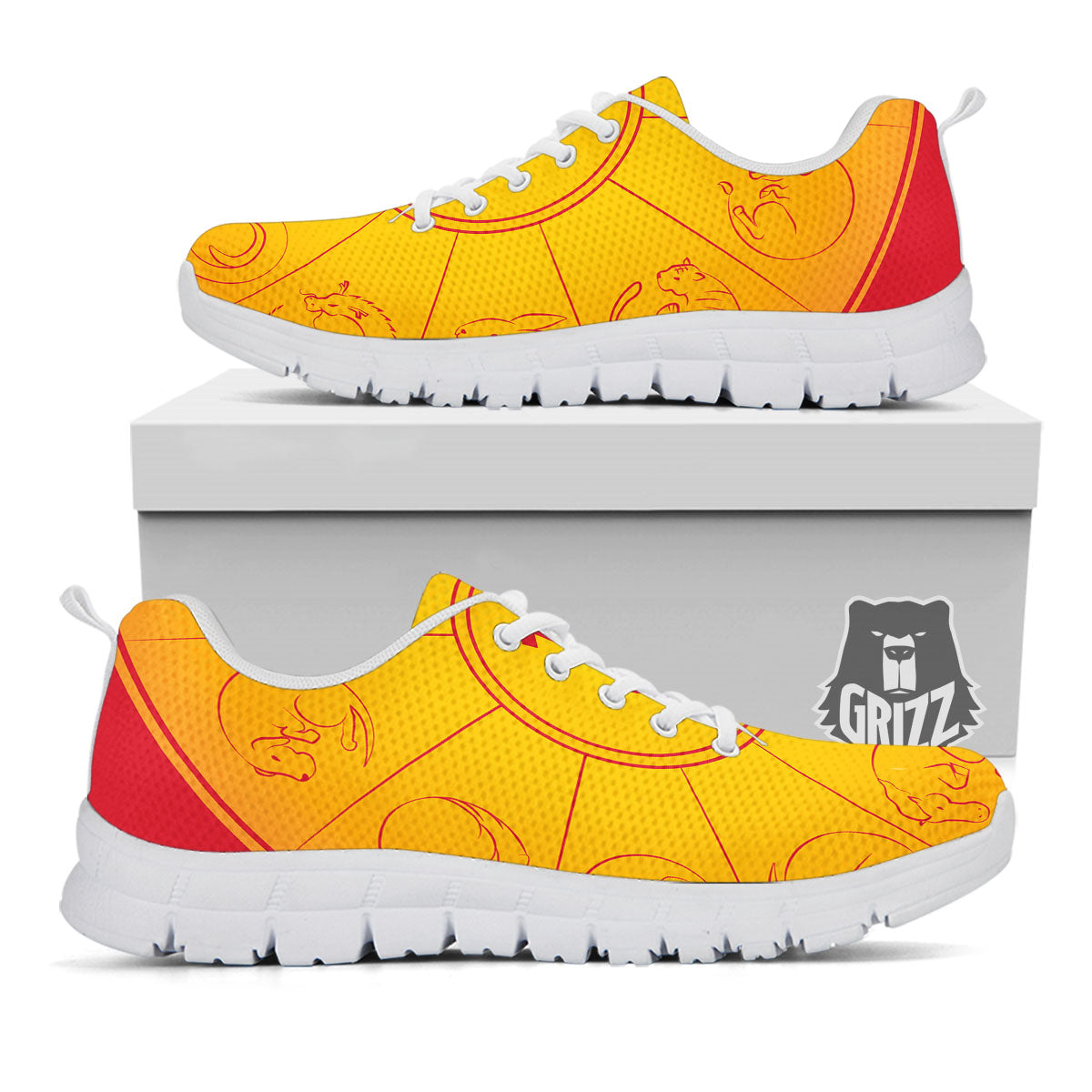 Chinese Zodiac Yellow And Red Print White Sneaker-grizzshop