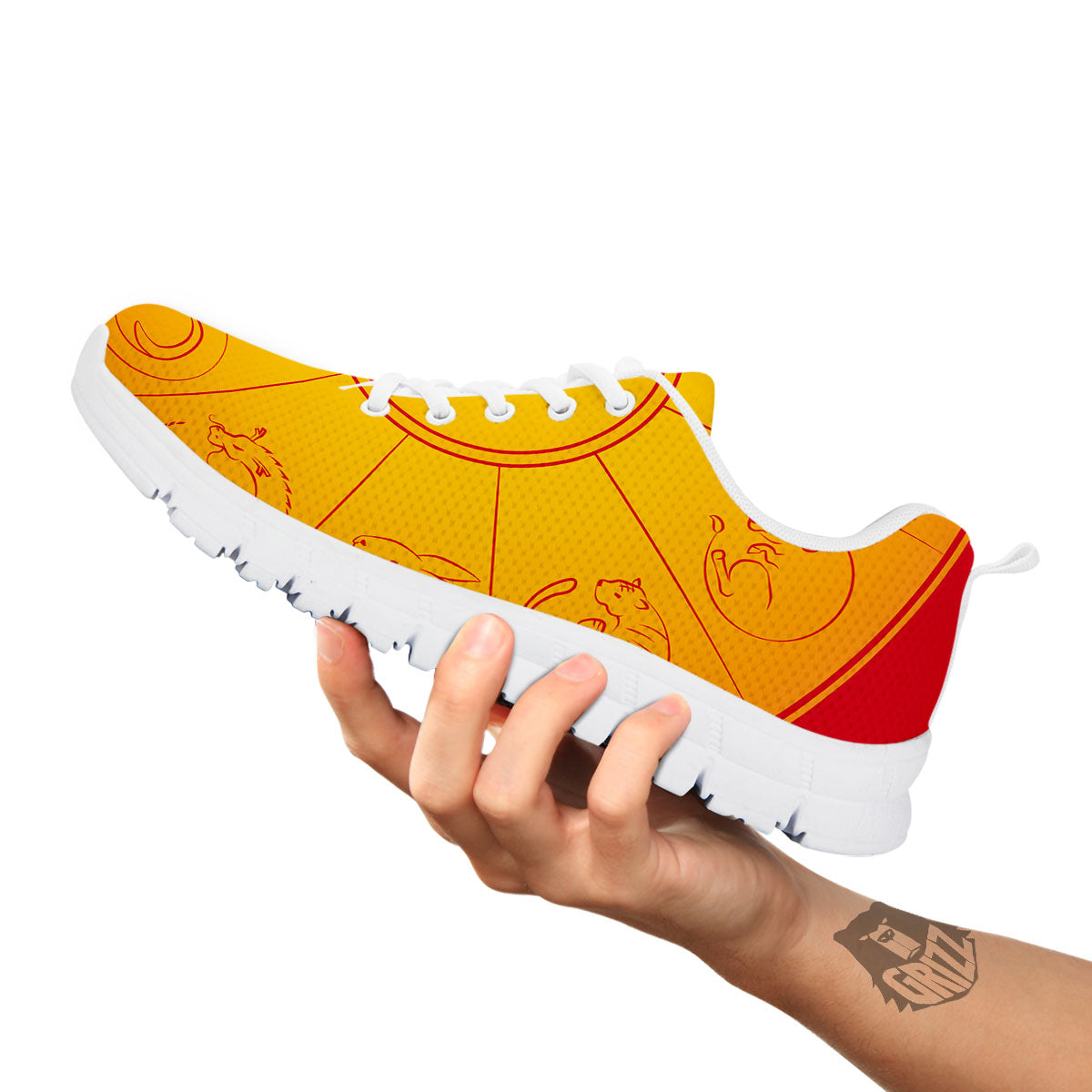 Chinese Zodiac Yellow And Red Print White Sneaker-grizzshop