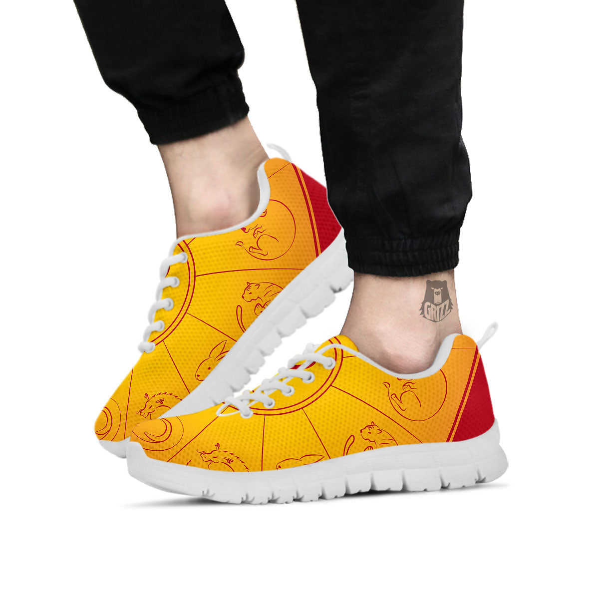 Chinese Zodiac Yellow And Red Print White Sneaker-grizzshop