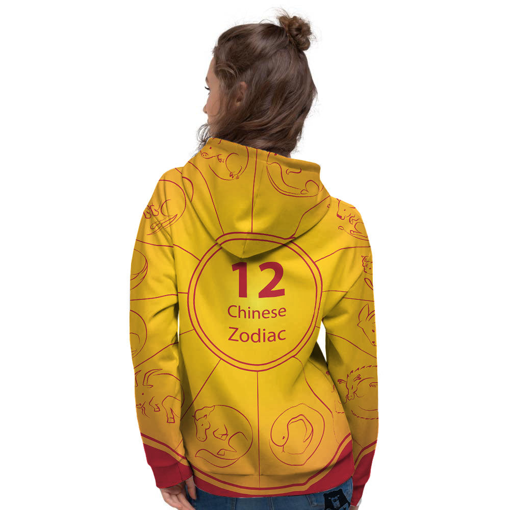 Chinese Zodiac Yellow And Red Print Women's Hoodie-grizzshop