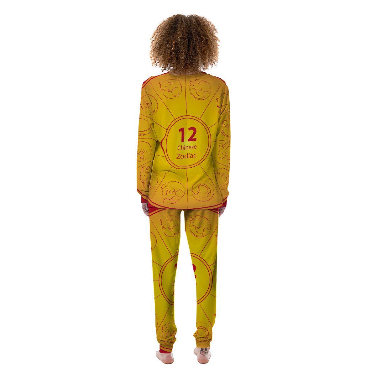 Chinese Zodiac Yellow And Red Print Women's Pajamas-grizzshop