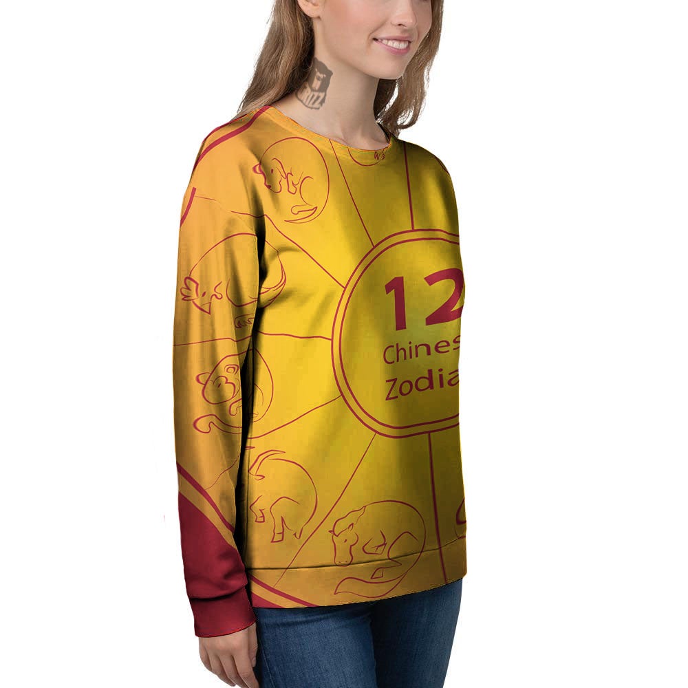 Chinese Zodiac Yellow And Red Print Women's Sweatshirt-grizzshop