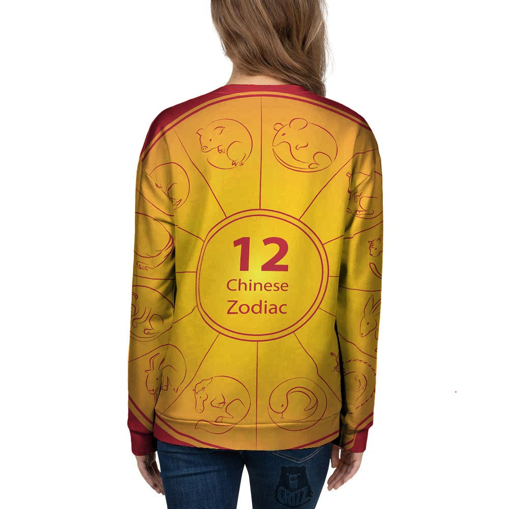 Chinese Zodiac Yellow And Red Print Women's Sweatshirt-grizzshop