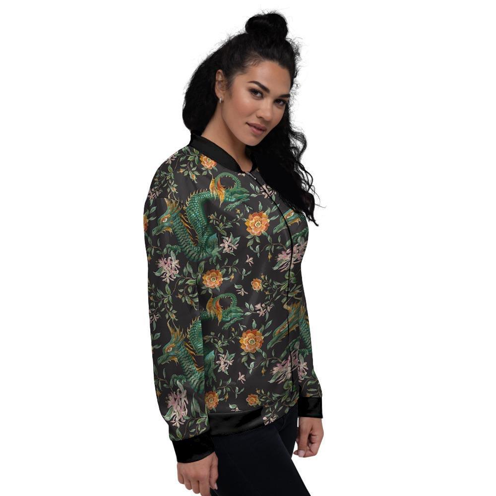 Chinese Green Dragon Print Women's Bomber Jacket-grizzshop