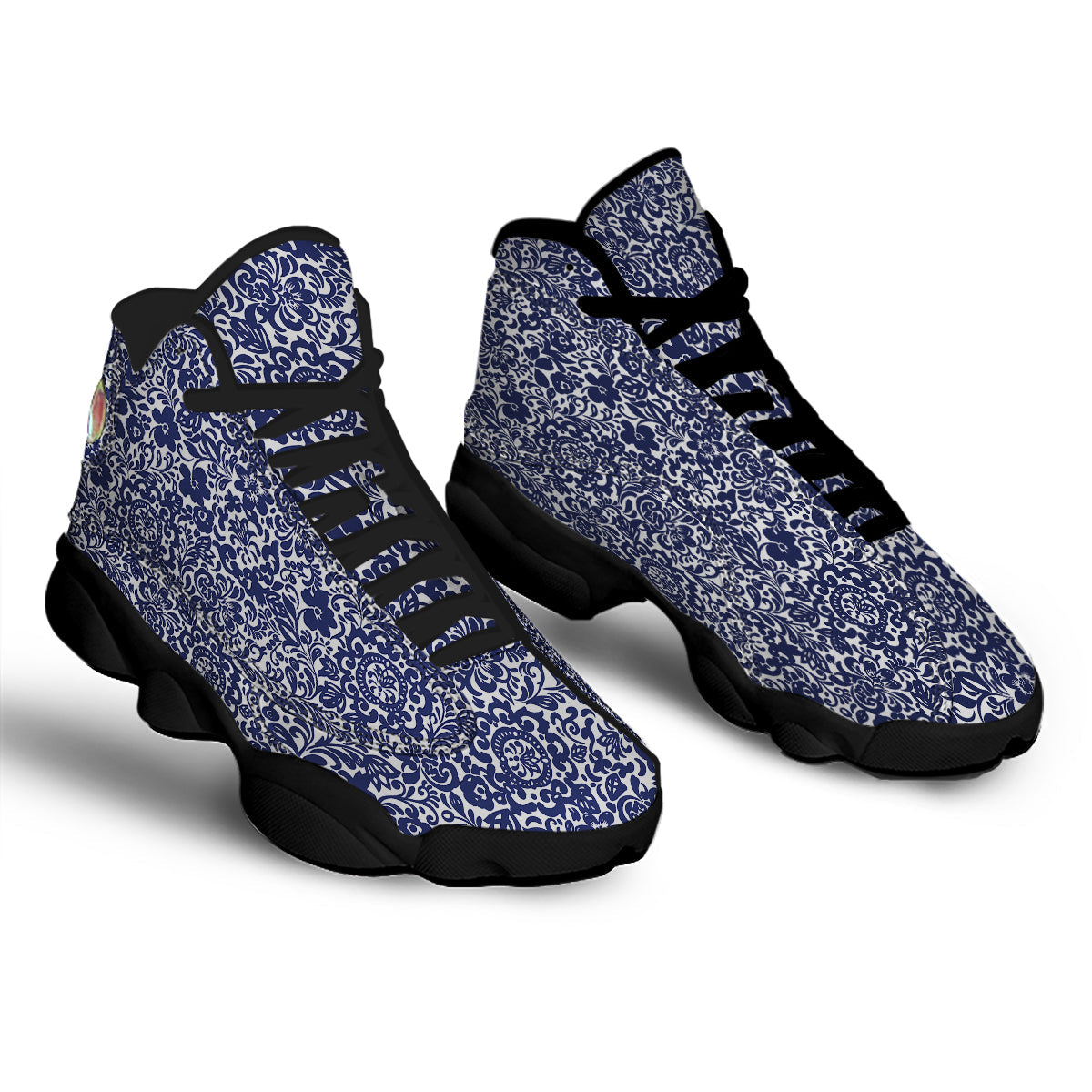 Chintz Floral Print Pattern Black Basketball Shoes-grizzshop