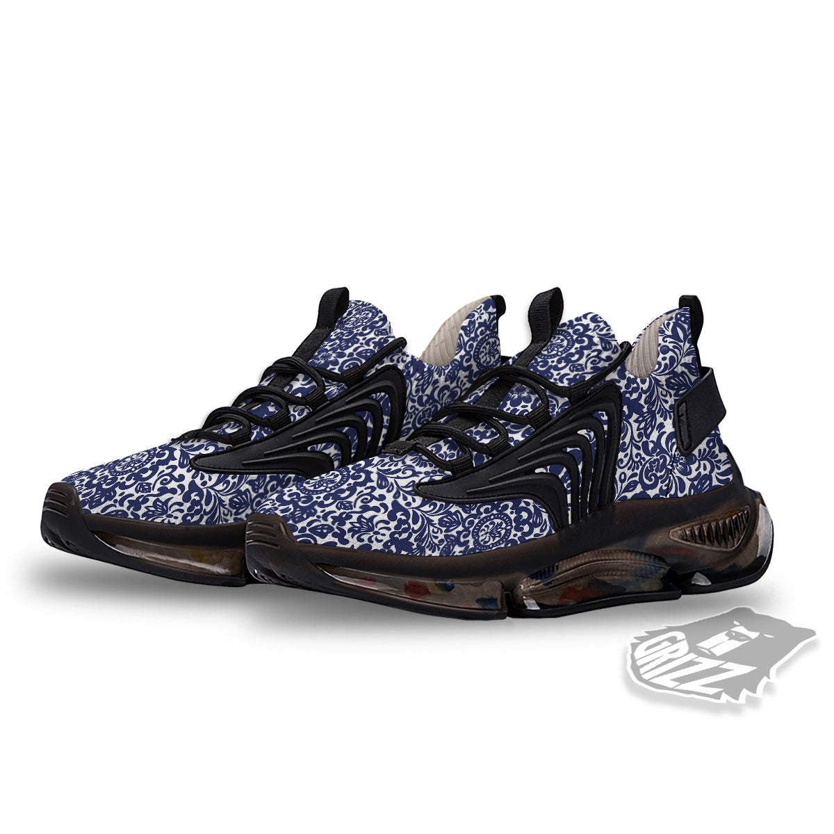 Chintz Floral Print Pattern Black Gym Shoes-grizzshop