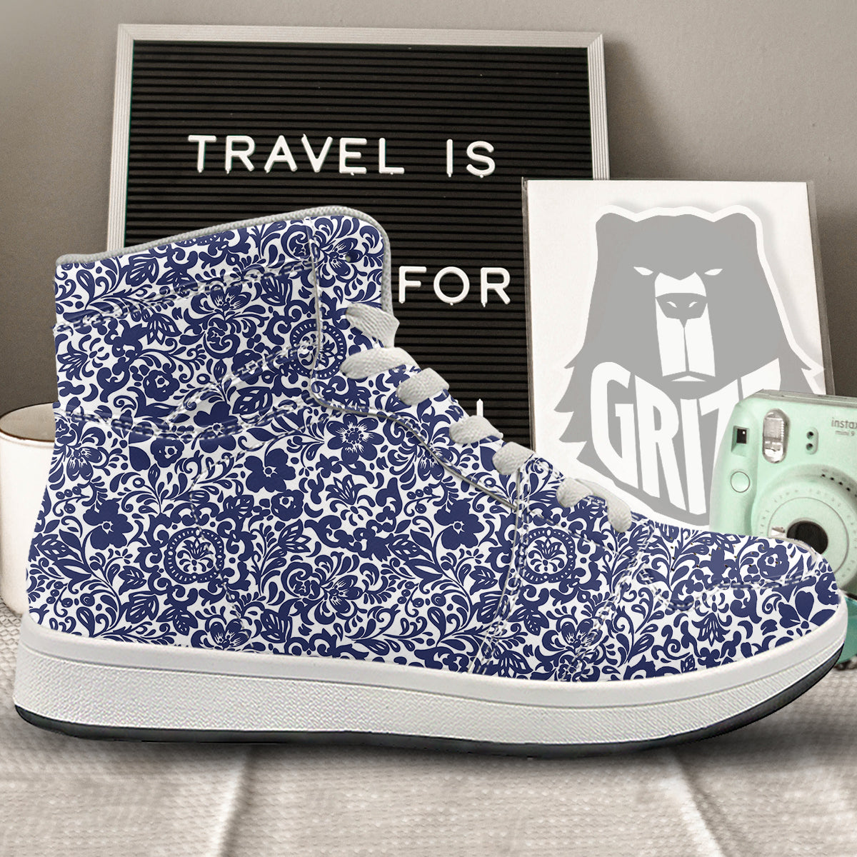 Chintz Floral Print Pattern High Top Sneakers-grizzshop