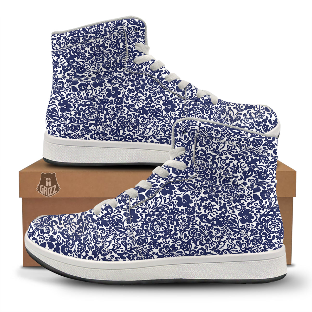 Chintz Floral Print Pattern High Top Sneakers-grizzshop
