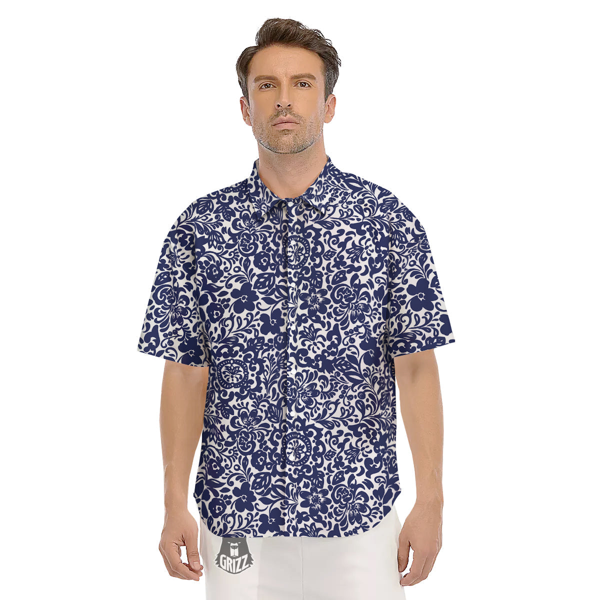 Chintz Floral Print Pattern Men's Short Sleeve Shirts-grizzshop