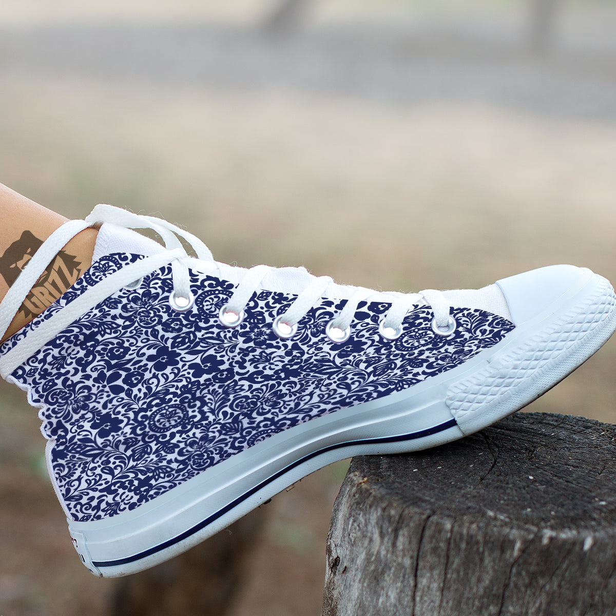 Chintz Floral Print Pattern White High Top Shoes-grizzshop