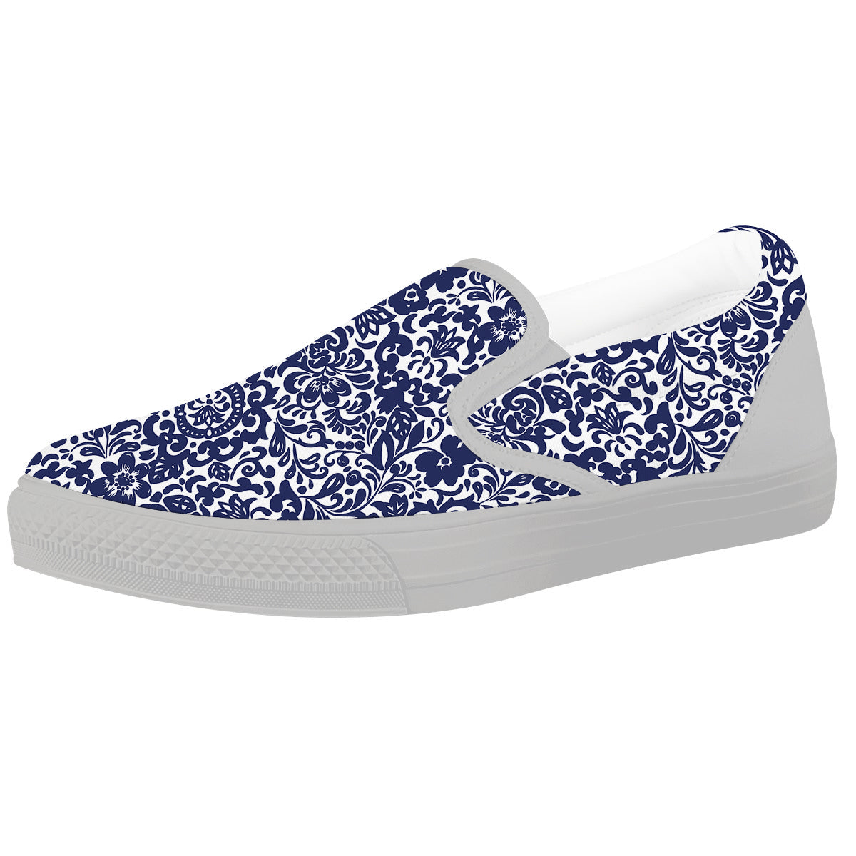 Chintz Floral Print Pattern White Slip On Shoes-grizzshop